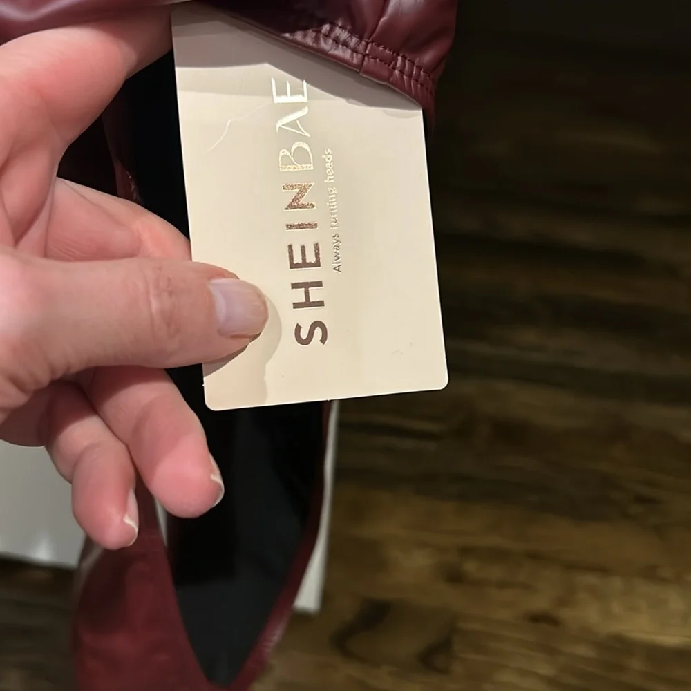 NWT Shein Bae Burgundy Bodysuit with Plunging Neckline and Form-Fitting Design - Picture 8 of 11